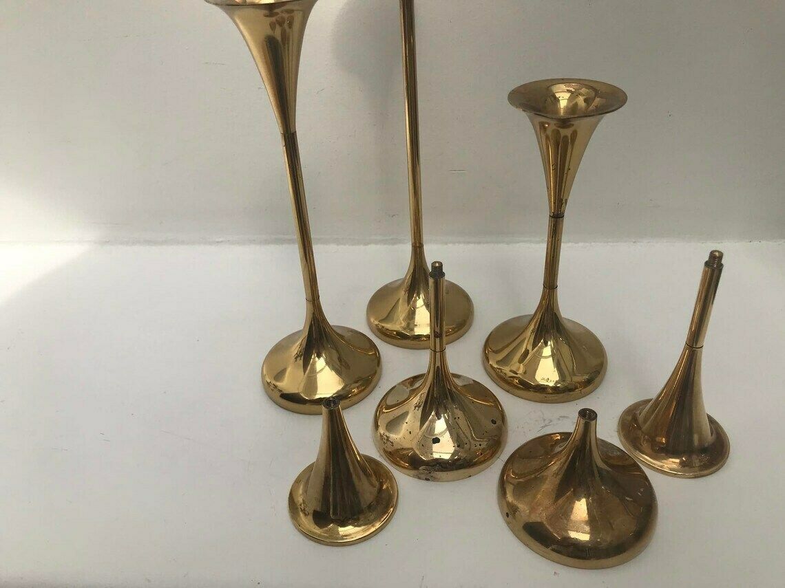 Danish Candle Holder Set 5 Golden Decor Mid Century Holiday Table Decor Season Decor Nordic Modern Danish Design Gift For Her Wedding Gift photo for sale