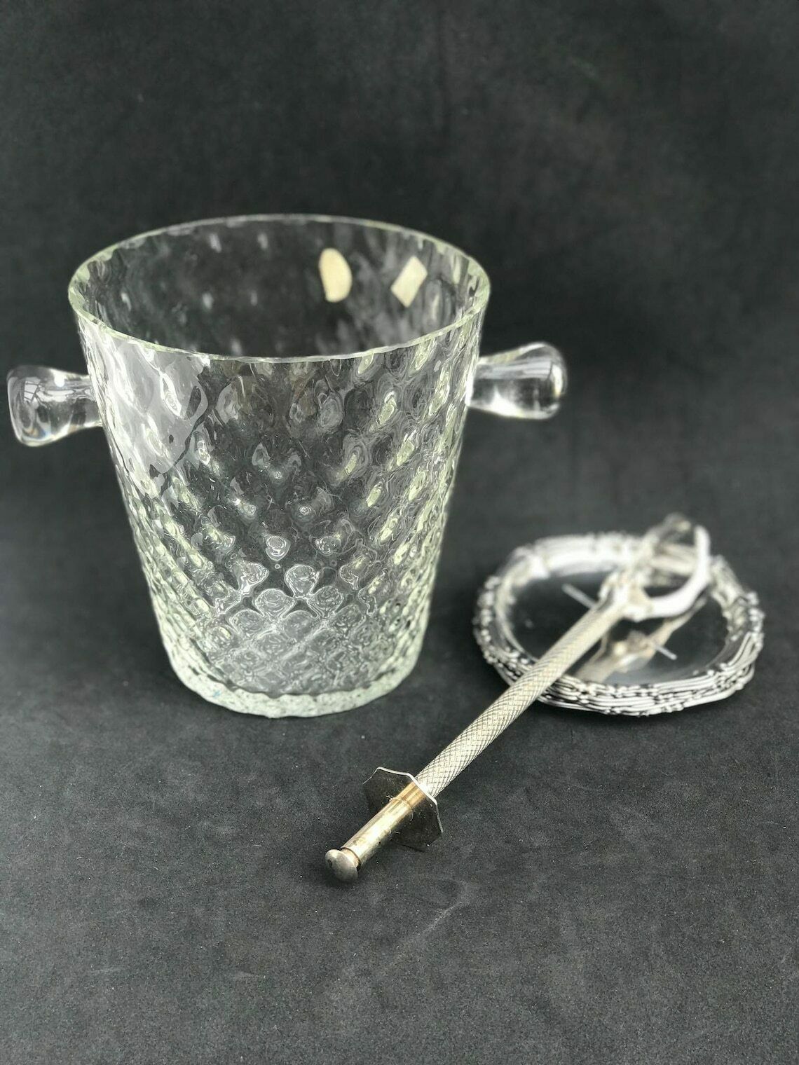 Ice Bucket Crystal Nason Moretti Murano With Ice Clamp And Metal Coasters Bar Set Gift For Him Bar Cart Decor Italian Design Man Cave Gift