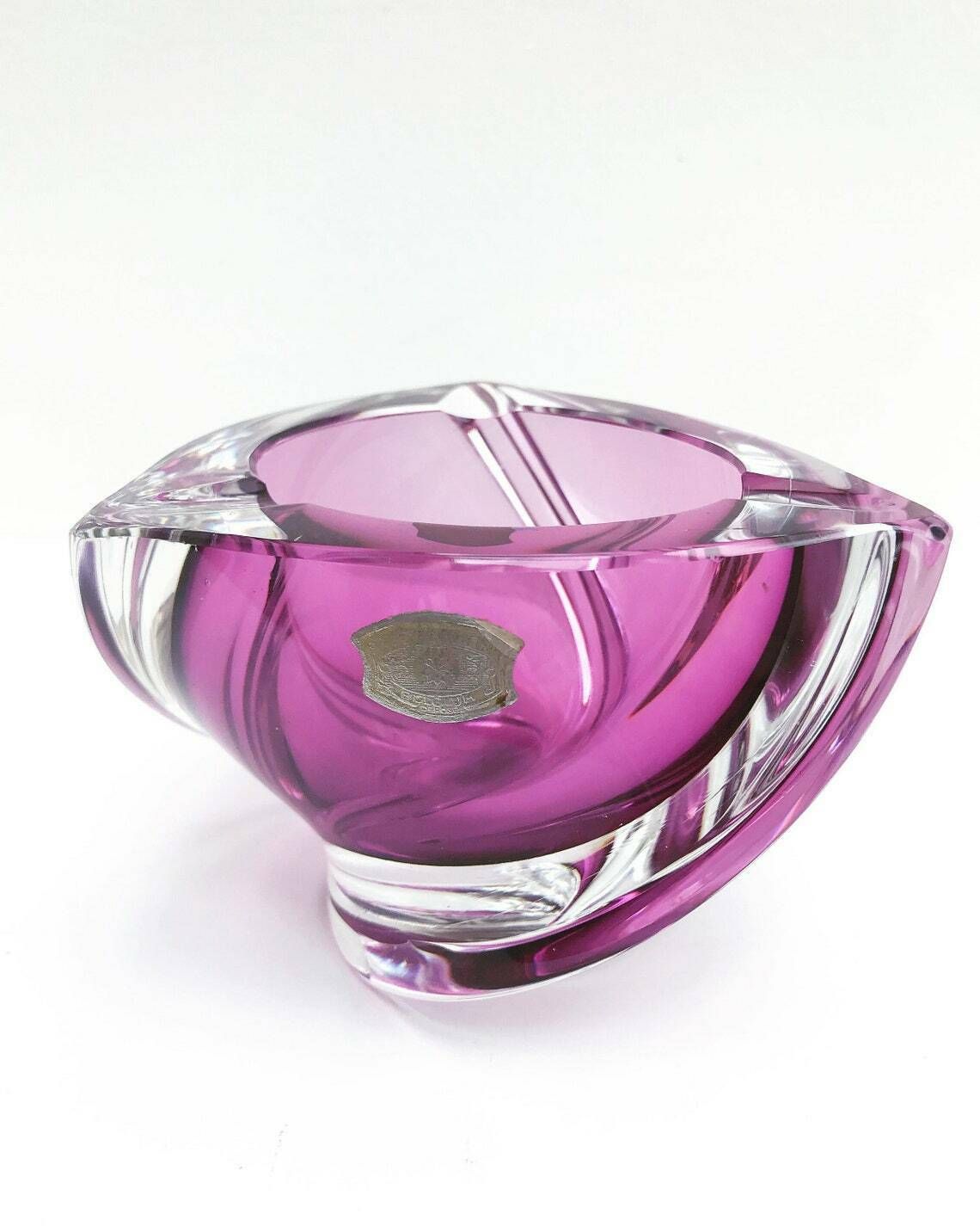 Kristallen Asbak Val Saint Lambert – Geblazen Paars/Violet En Helder Kristal – Presse Papier – Bureauaccessoire – Ornament – Verzamelobject photo furniture