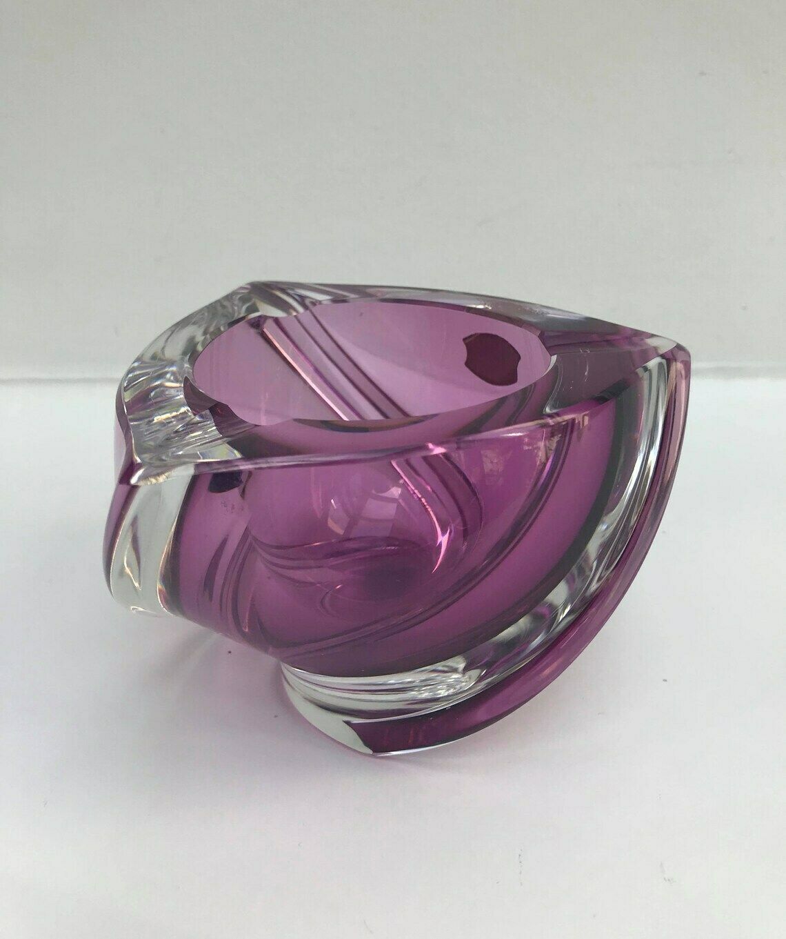 photo for sale Crystal Ashtray Val Saint Lambert Blown Purple Violet And Clear Crystal Paper Weight Desk Accessories Ornament Gift Collector