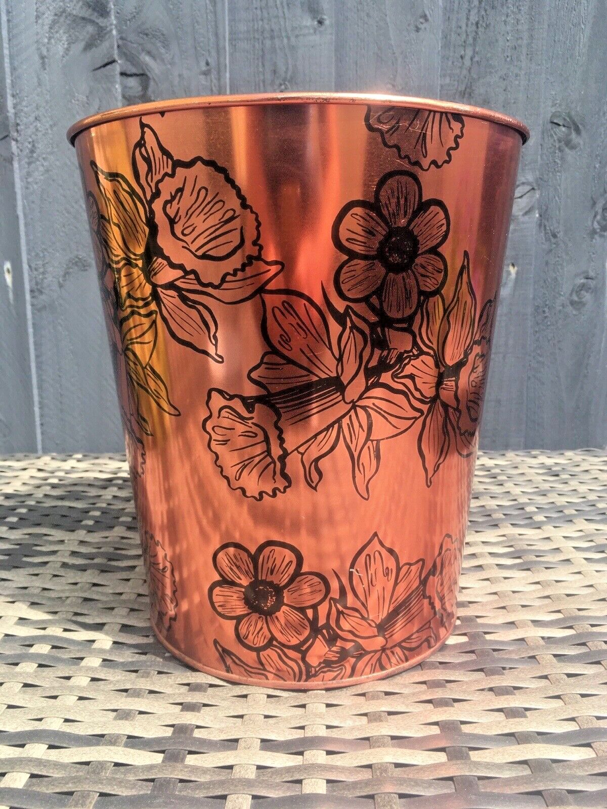 Retro 60's Beverley Copper Floral Flower Power Tin Waste Paper Bin Regency Ware