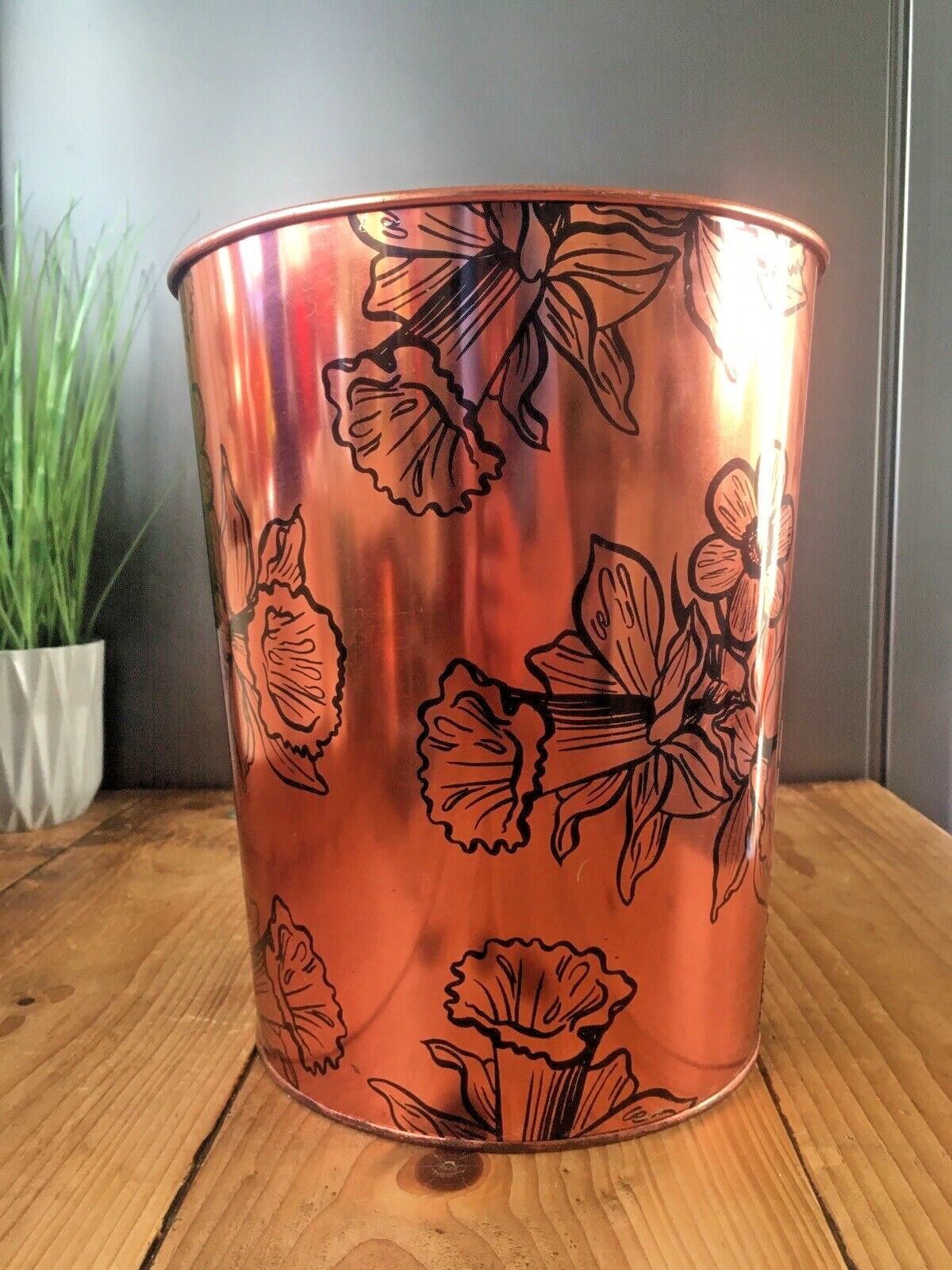 Retro 60's Beverley Copper Floral Flower Power Tin Waste Paper Bin Regency Ware photo buy