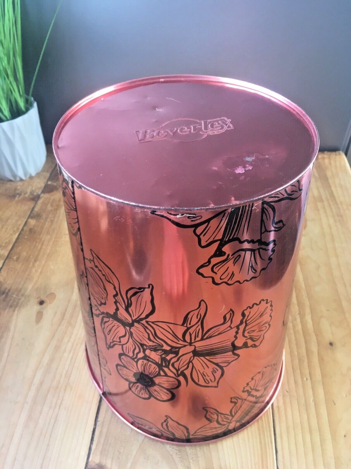 photo for sale Retro 60's Beverley Copper Floral Flower Power Tin Waste Paper Bin Regency Ware