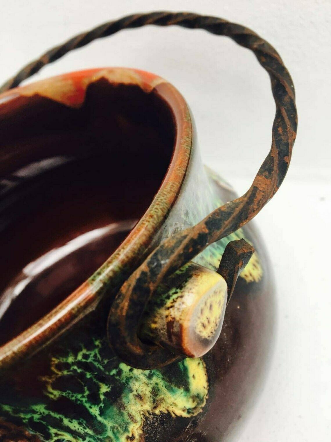 photo for sale Vallauris Set 2 French Appetizer Plates, 1 Fish Shaped Ceramic Enamelled, 1 Pan Mid Century Vallauris Pottery Brown Red Pottery