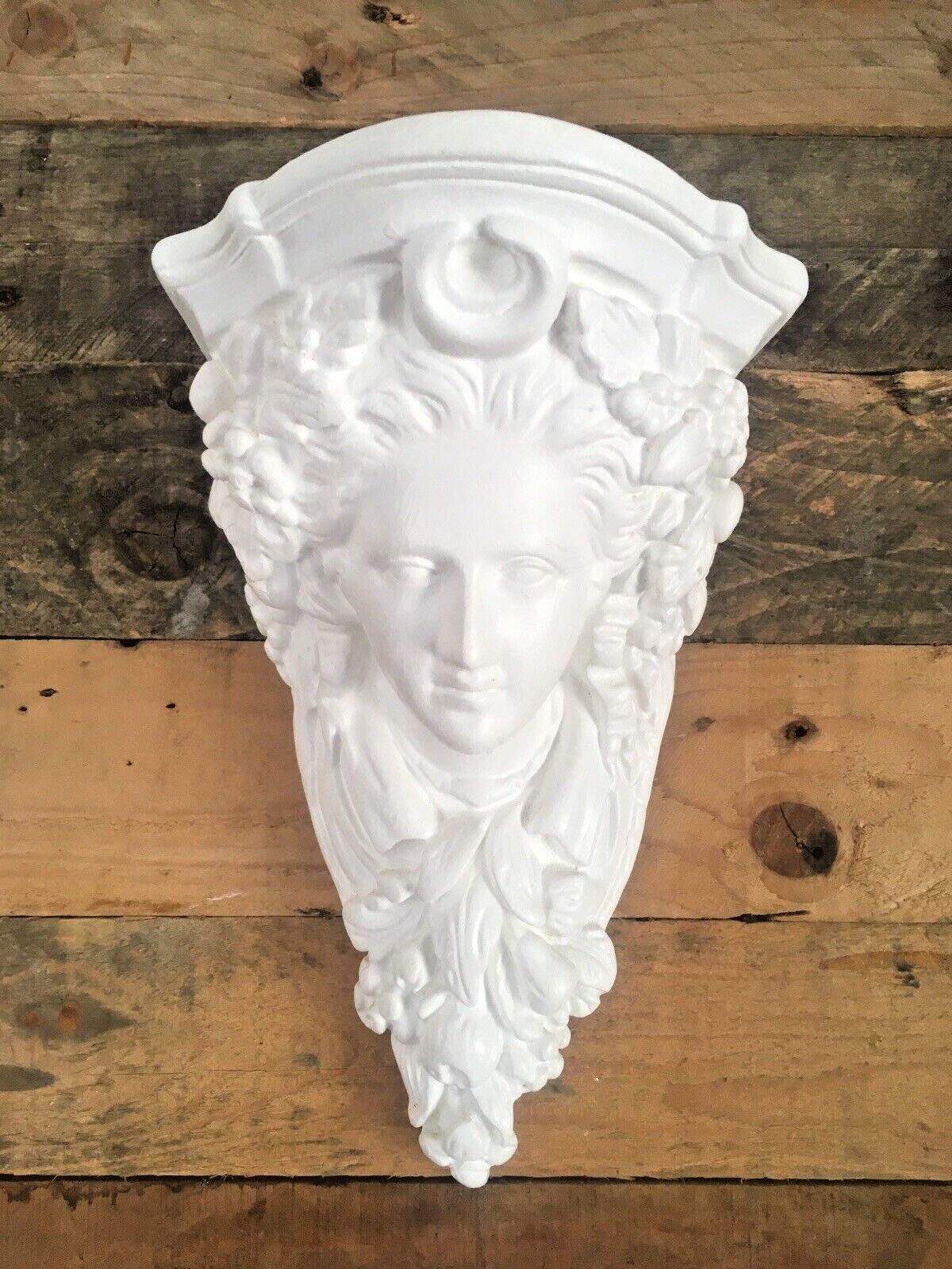 Pair Of Art Nouveau Style Chalkware Plaster Bust Head Wall Shelves Corbels photo furniture