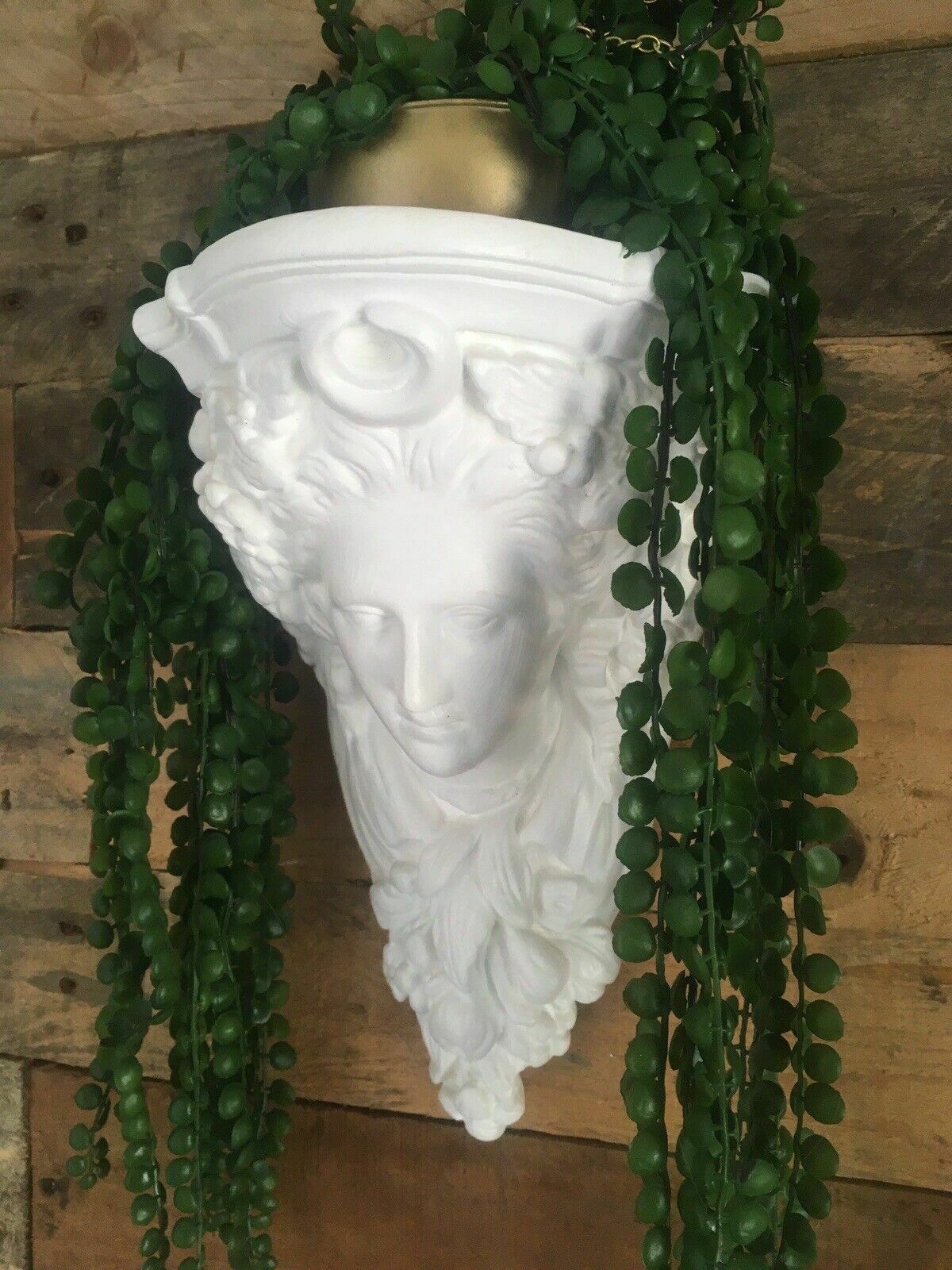 135.0 Pair Of Art Nouveau Style Chalkware Plaster Bust Head Wall Shelves Corbels photo