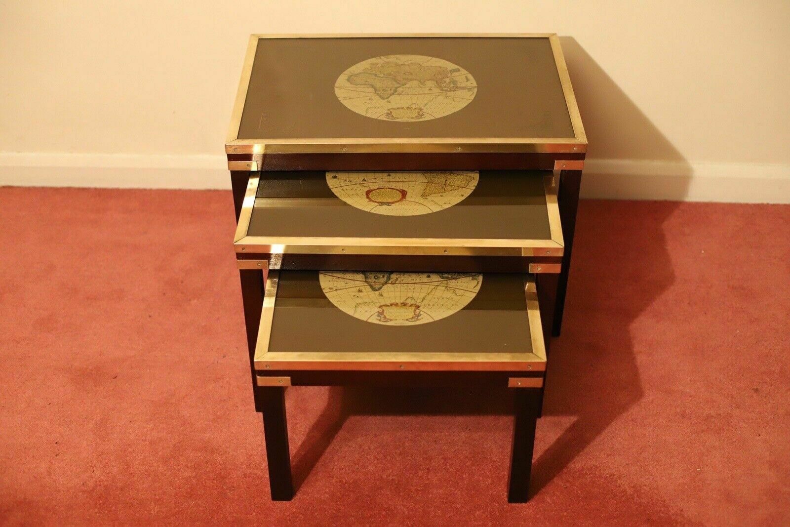 Beautiful Brass Bound Military Campaign Nesting Tables photo 395.0