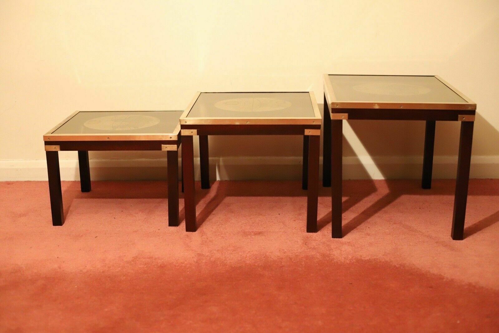 Furniture Beautiful Brass Bound Military Campaign Nesting Tables photo