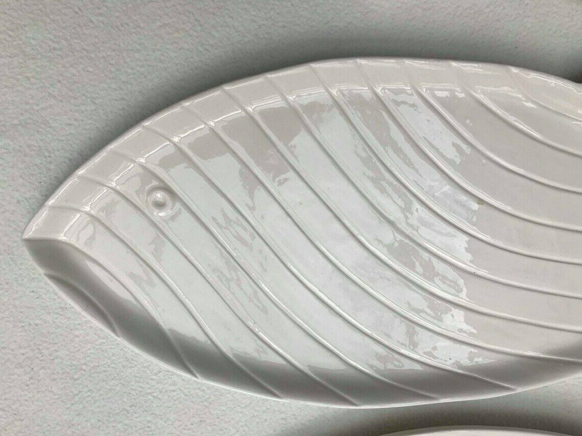 Fish Plates Nove Di Bassano Italian Ceramic Set 1960 White 1 Serving Tray And Fish Shaped Plates Christmas Table Decor White Gift Seafood photo buy