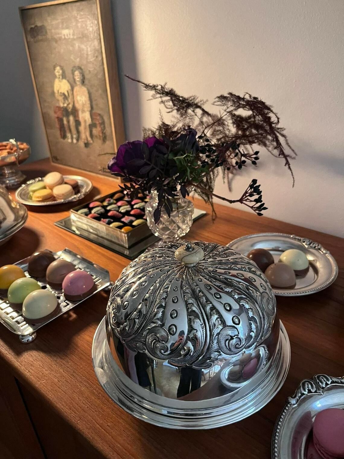 Victorian Silver Plate Cheese Dome Covered Butter Large Antique 1890 Collector Wedding Gift Farmhouse Kitchen British Breakfast Holiday photo Home Decor