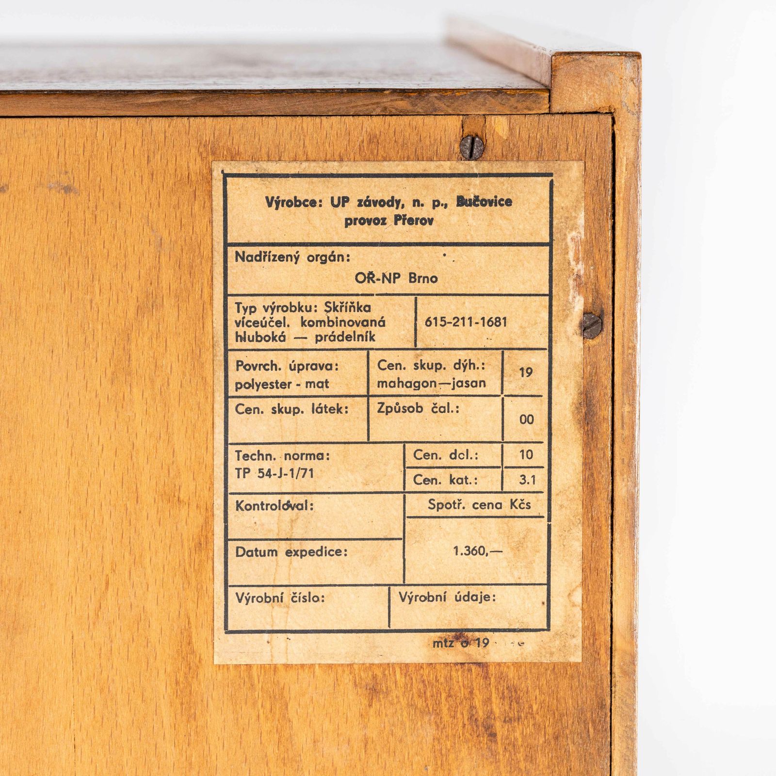 1002.0 1970’s Good Sized Mid Century Cabinet – Up Zavody photo