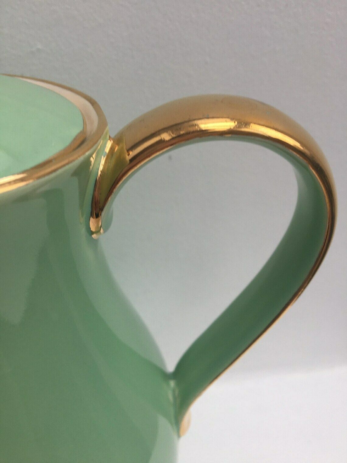 Cafetière vert pastel, anse dorée, théière Boch Frères Keralux Belgium Expo 58, vert menthe or 24 K Boch Seduction 1958 Belgian Pottery photo 129.0