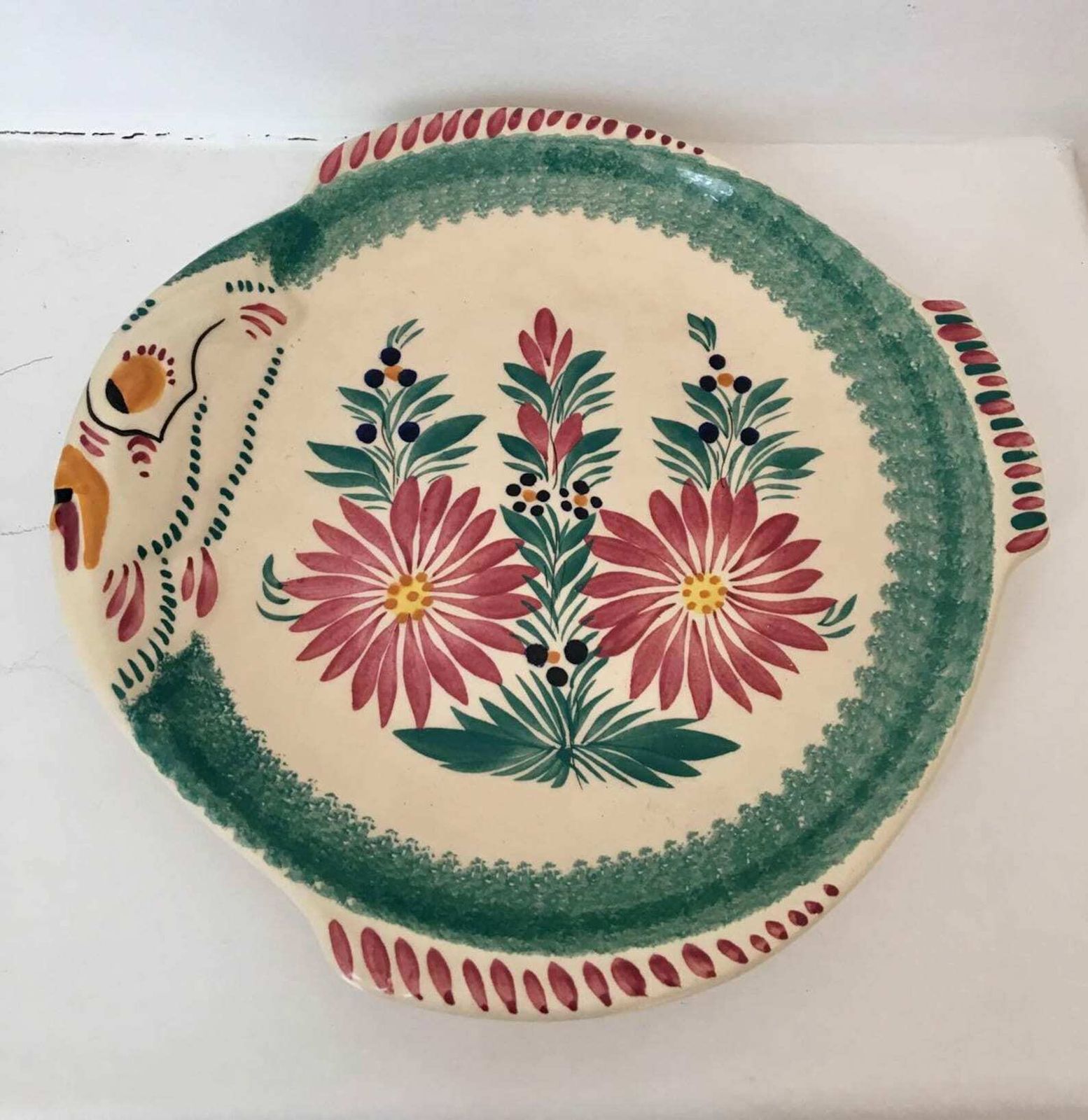Fish Shaped Plate Signed Hb Quimper Locronan Antique French Vintage Pottery Old French Plate, Fish Plate, French China, Vintage photo 99.0