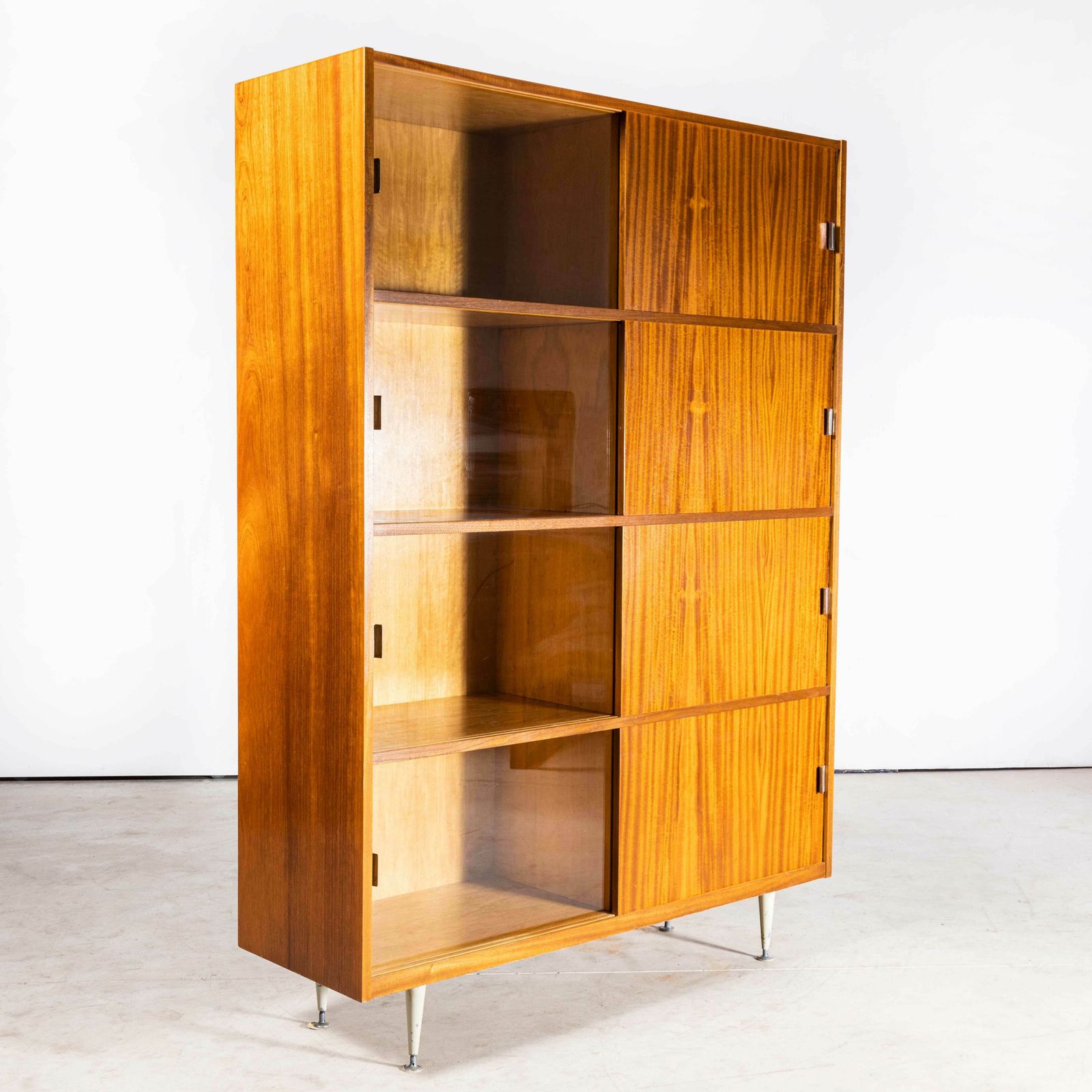 1960’s Large Mid Century Glass Fronted Shelved Cabinet photo vintage