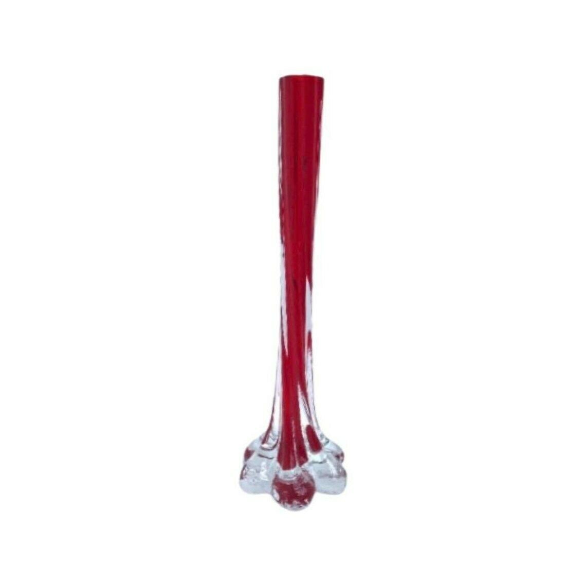 Glass Twist Bud Vase Red Modern Mid Century Tall Stretch Vase, Twisted Stem Green Glass Statement Vase Art Glass Tube Style Soliflor Gift