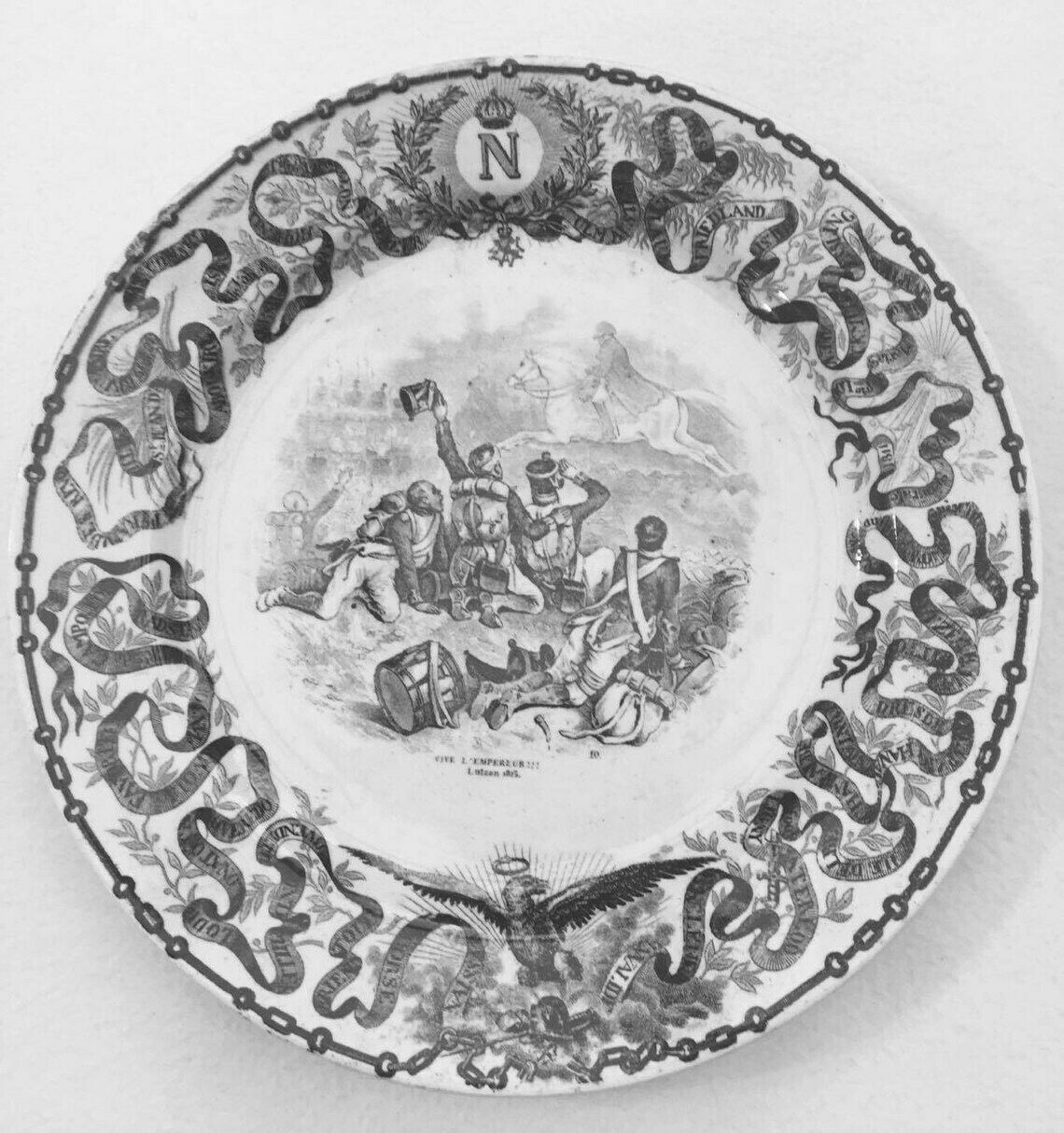 Decorative Plates Boch Napoleon Bonaparte Boch Keramis Belgium Antique Transferware Boch Freres 2 Plates Battles Black And White photo Home Decor