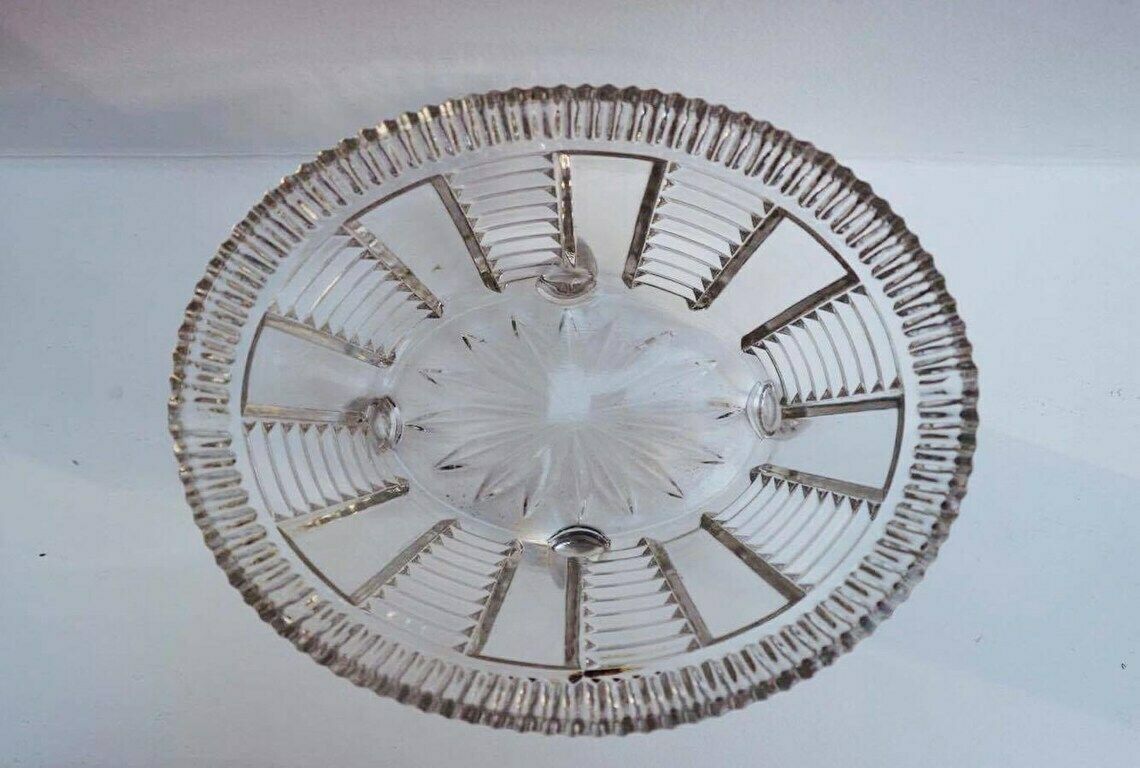Vintage Footed Pressed Glass Fruits Bowl Art Deco Bowl 1930's Geometric Shape Fruit Bowl photo for sale