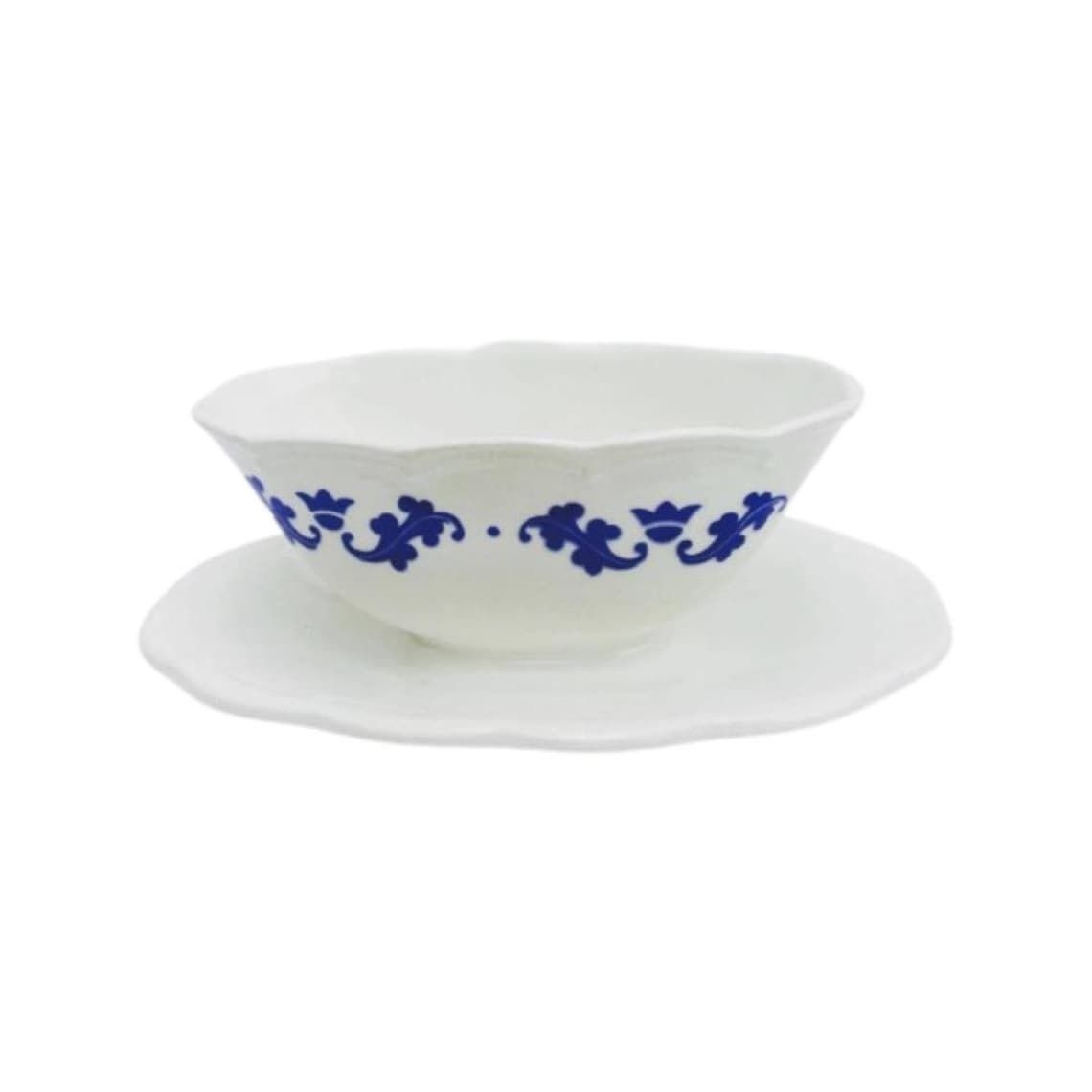 Gravy Boat White Blue Belgian Pottery Boch Brothers La Louvière Table Service Plate Lidded. Sauce Boat Blue And White Ceramic, 1940s,Ate
