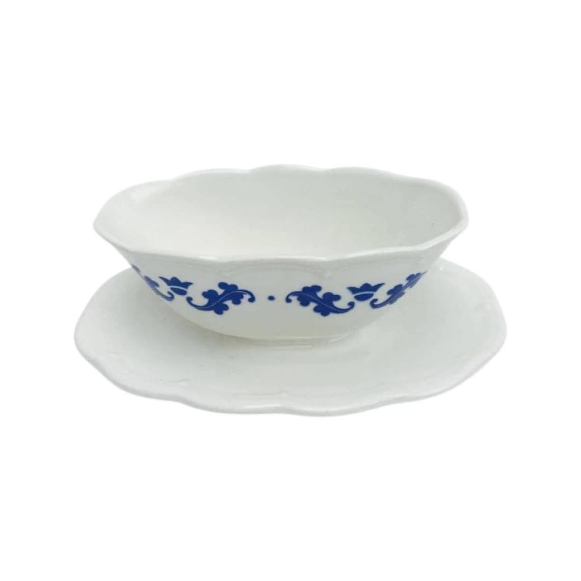 Gravy Boat White Blue Belgian Pottery Boch Brothers La Louvière Table Service Plate Lidded. Sauce Boat Blue And White Ceramic, 1940s,Ate photo 116.0