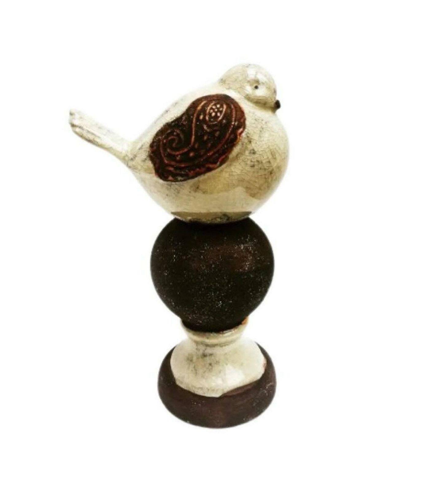 Bird Figurine Vintage Ceramic Raku Bird On A Sphere, Thanksgiving Table, Figurine, Mid Century Hand Painted Crackle Glaze Thanksgiving Table
