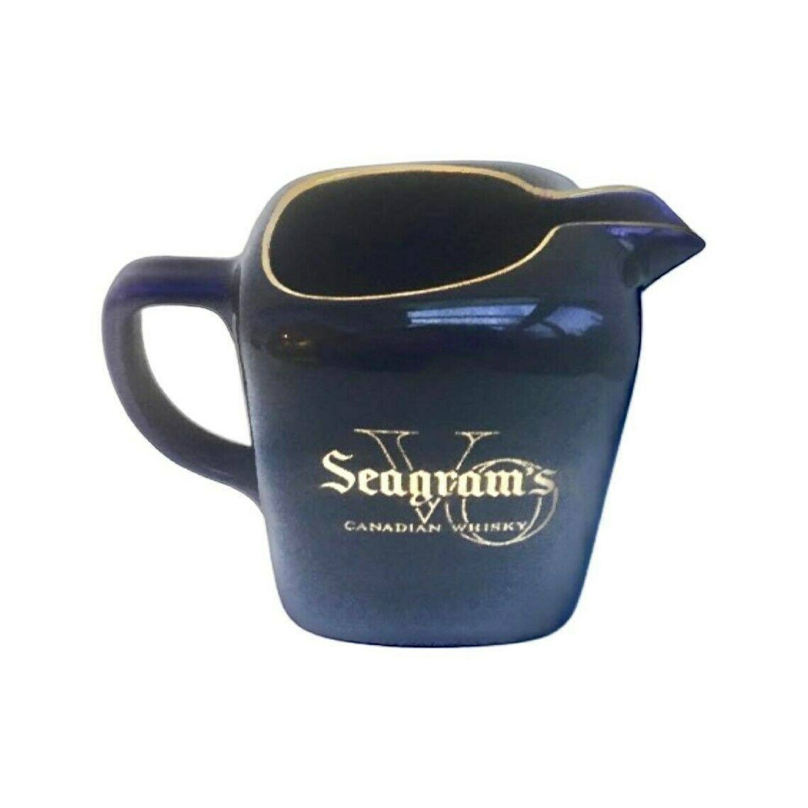 Vintage Water Pitcher, Arabia Finland Wine Jug, Water Jug Vintage Seagram's Vo Canadian Whisky Blue Pitcher Pub Jug Gold Blue Ceramic