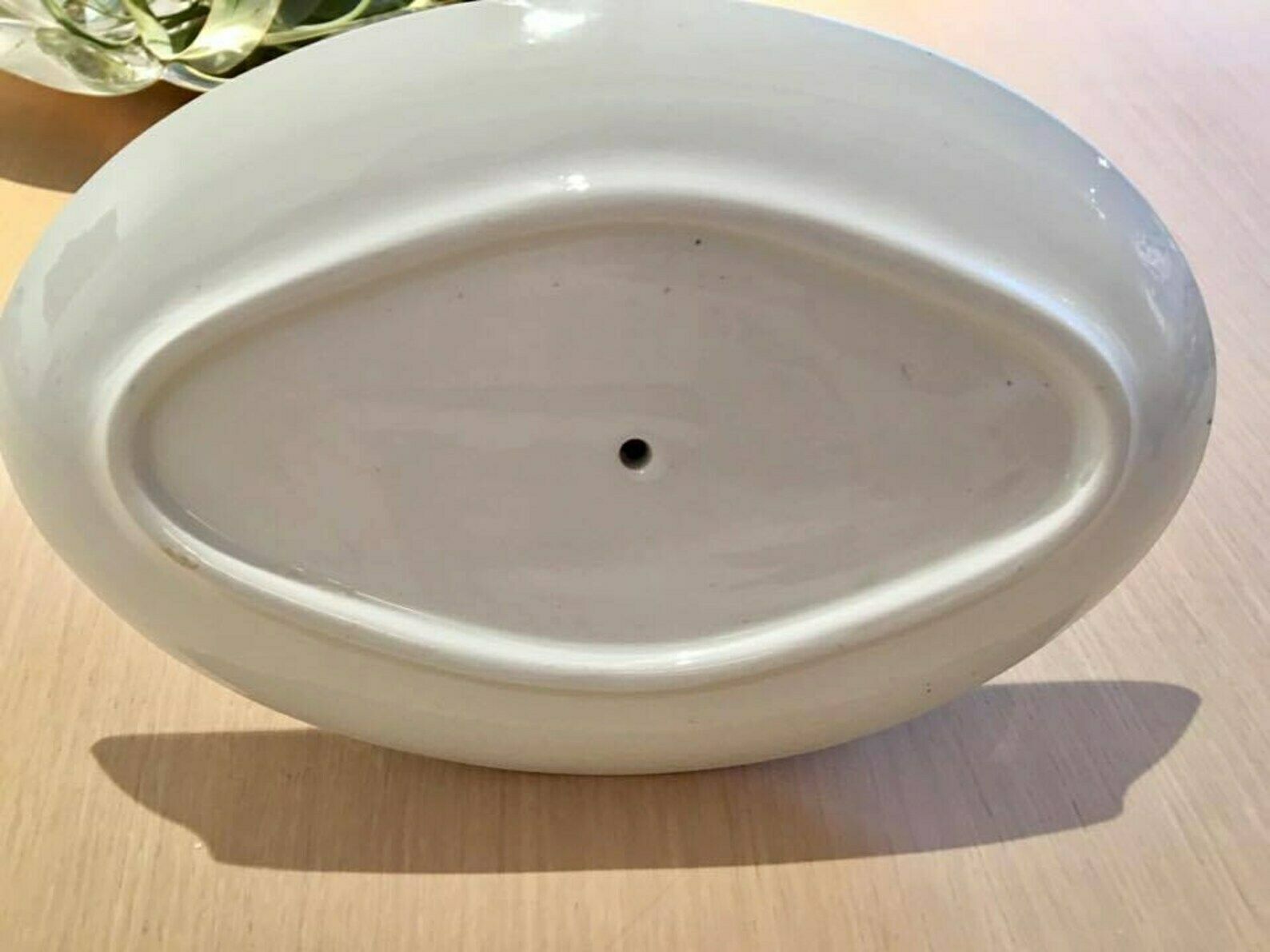 Gravy Boat, Sauce Boat Vintage, Large With Dish, White Porcelain Green Guard. Made In France Wedding Gift, Dinner Table, Green And White photo vinterior