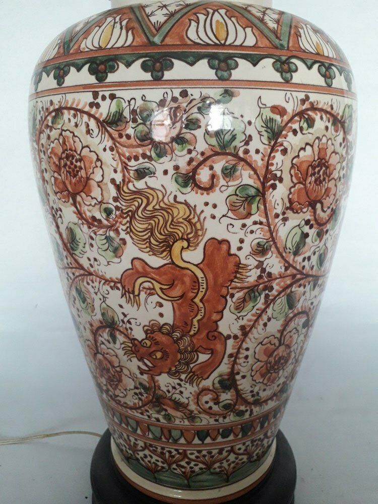 Hand Painted Table Lamp In Ceramic By Paterna Majolica Dart, 1970s photo for sale