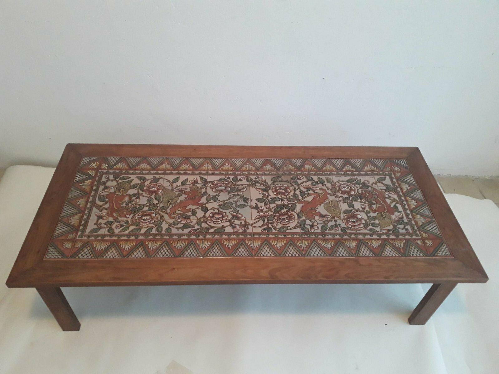 Hand Painted Ceramic Coffee Table From Paterna Majolica D'art, 1970s photo furniture