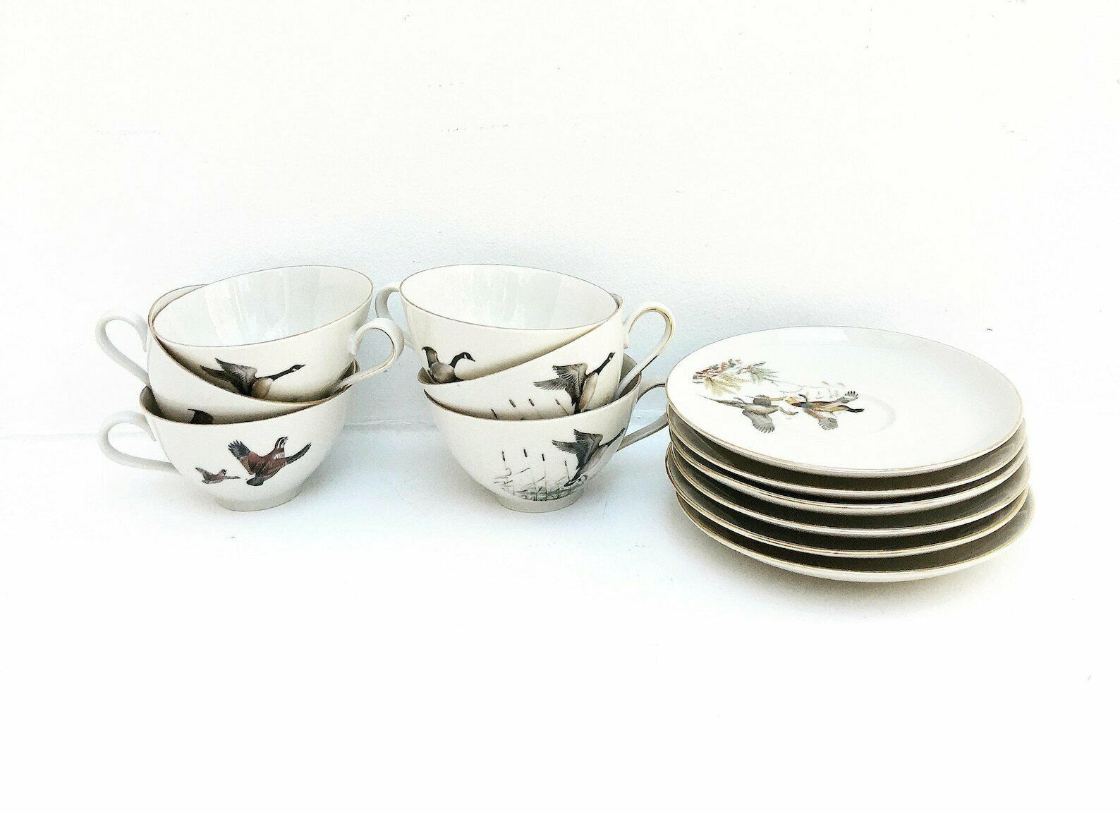 Service de 6 tasses Bareuther Waldsassen, décor faisan, oiseaux de chasse, nature et forêt photo furniture