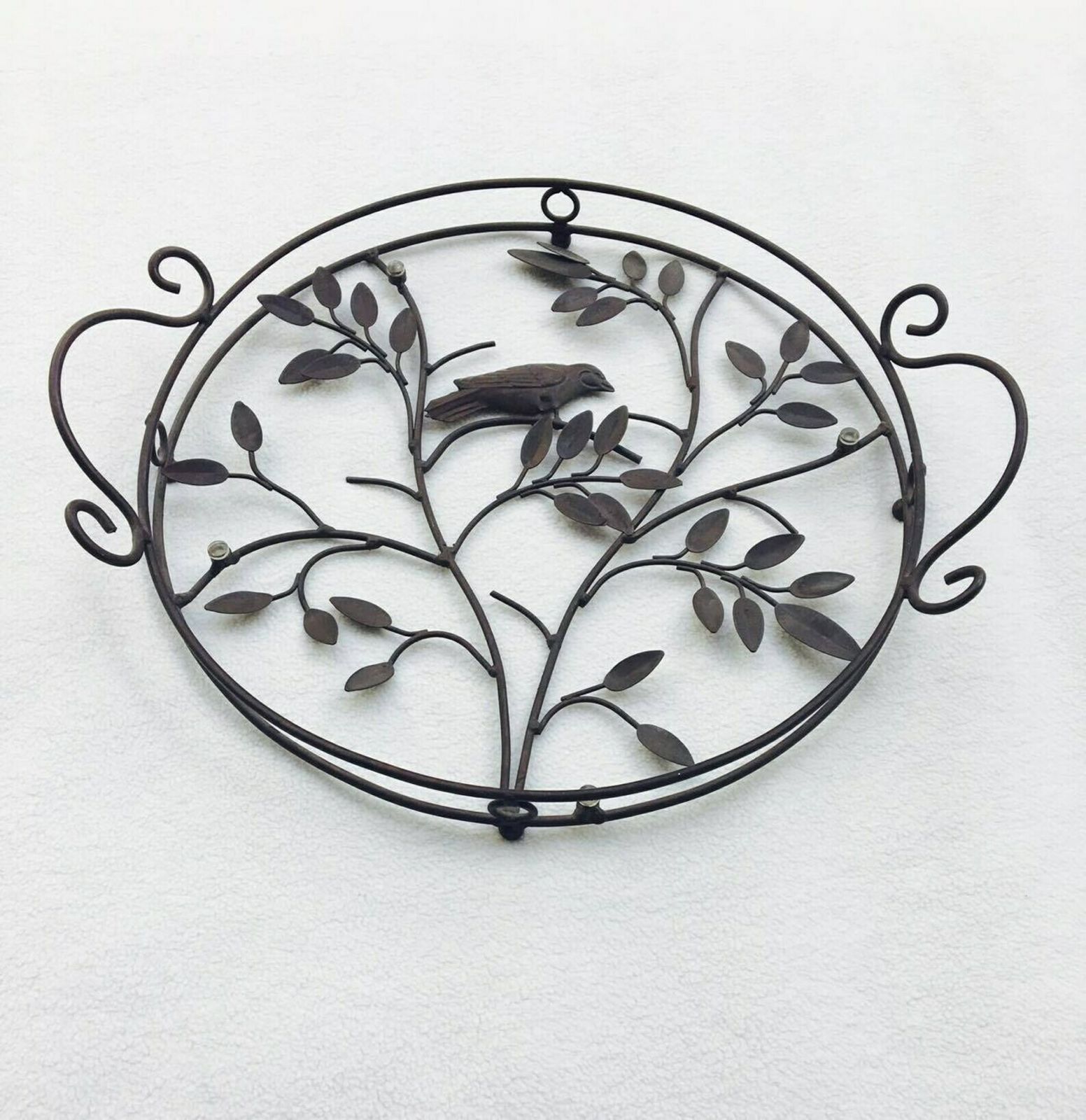 photo for sale Groot Rond Vintage Metaaldraad Dienblad Met Glas – Vogel , Blad  En Bloemdecoratie, Levensboom, Cottage Country Chic, Handgemaakt, Frankrijk