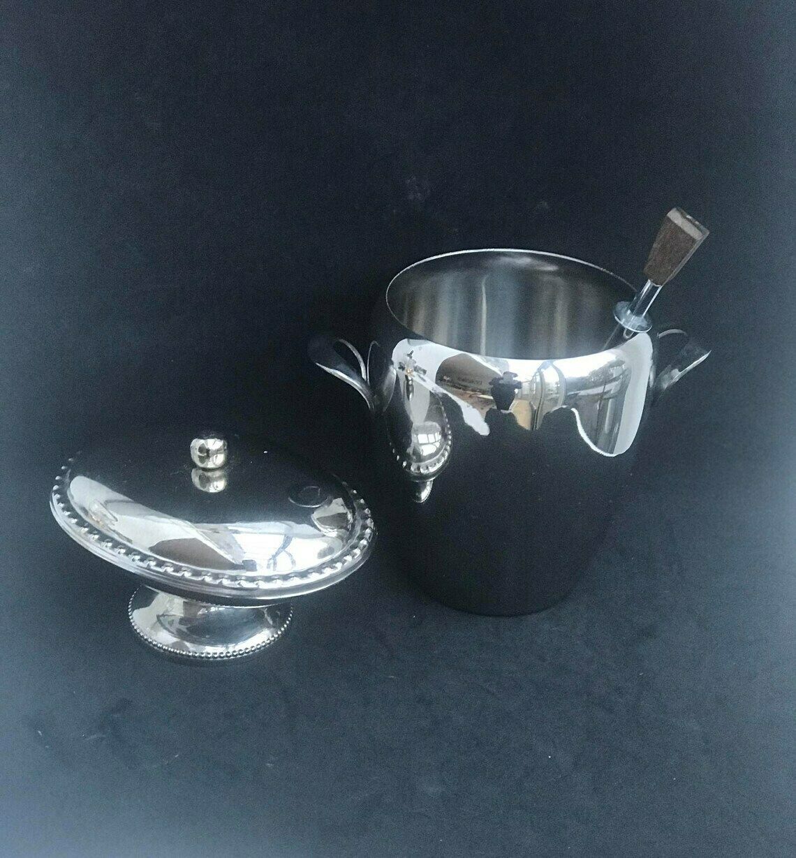 photo furniture Ice Bucket Ice Bar Decor France Mid Century Nut Dish Stainless Steel Heavy Excellent Quality Ice Bucket Bar Cart Wedding Gift
