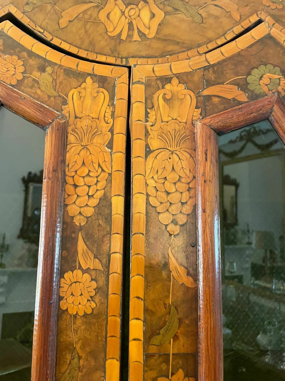 Extremely Large Antique Early 19th Century Quality Burr Walnut Dutch Floral Marquetry Inlaid Display Cabinet photo for sale