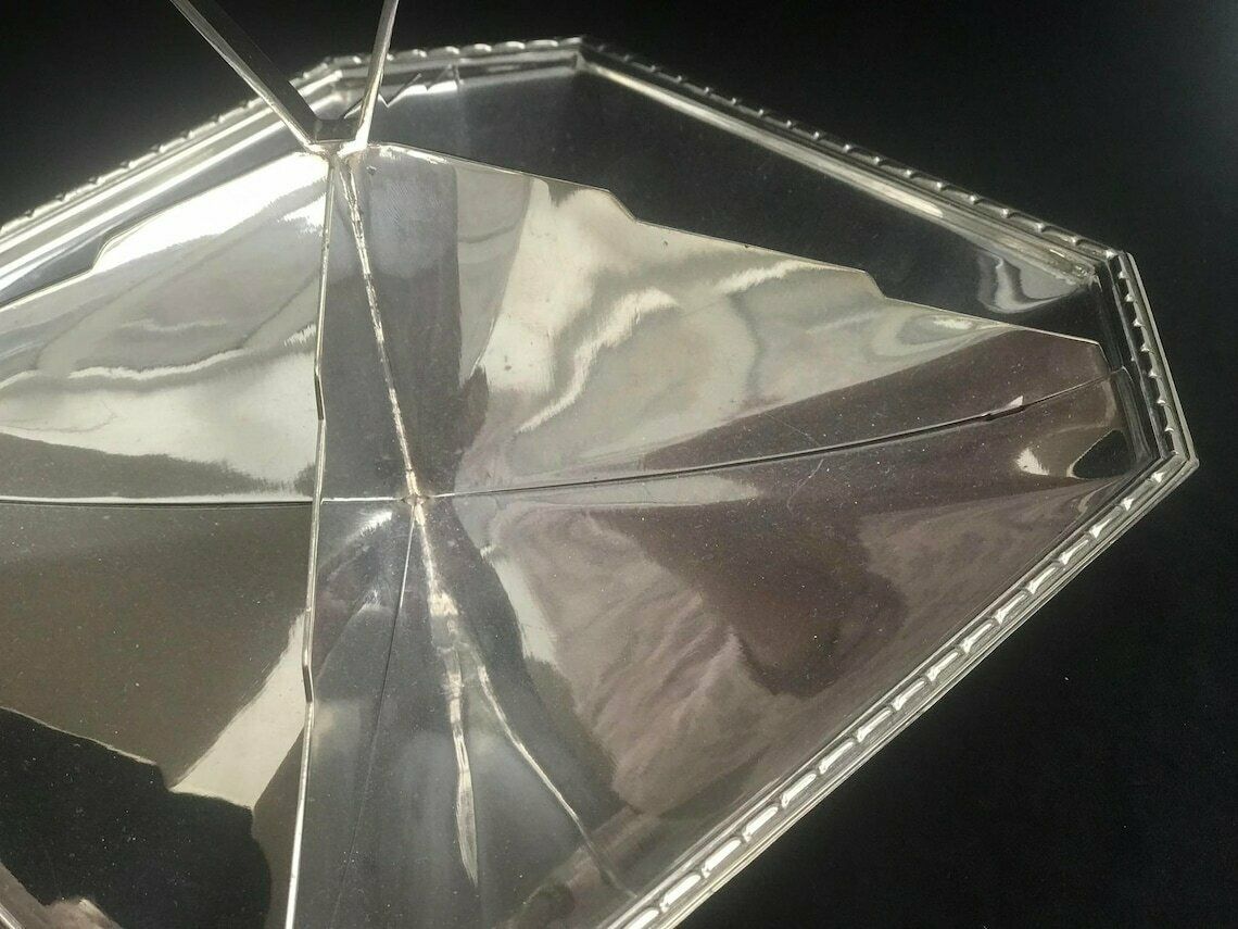 Tidbit Platter 4 Sections Art Deco Serving Tray With Handle Plate Silver Plated Dessert Sandwiches Teatime English Tableware Gift photo buy