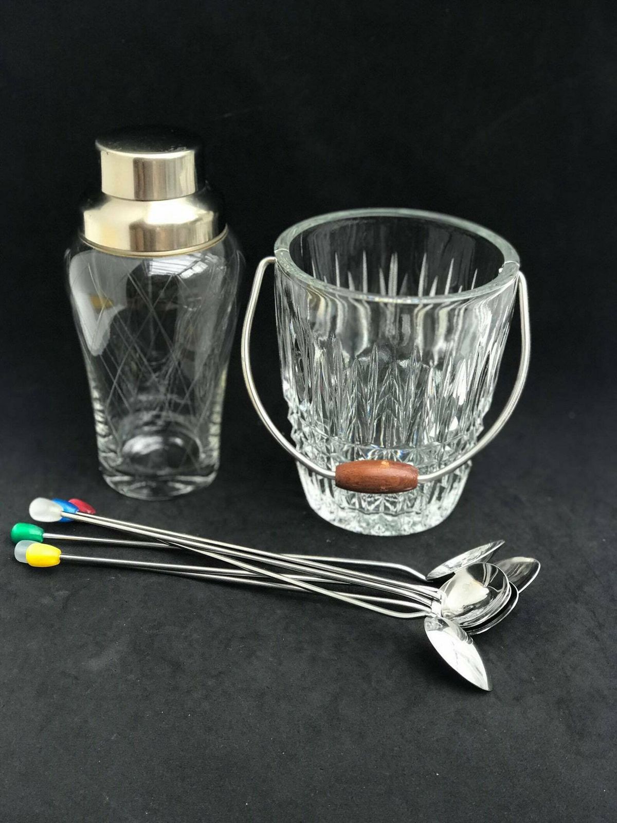 Cocktailshaker, Kristallen Ijsemmer, Cocktaillepels – Mid Century Barset Uit De Jaren '60 | Mixology | Cadeau Voor Hem photo Woonaccessoires