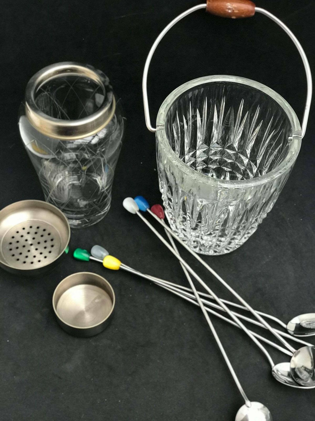 photo for sale Cocktailshaker, Kristallen Ijsemmer, Cocktaillepels – Mid Century Barset Uit De Jaren '60 | Mixology | Cadeau Voor Hem