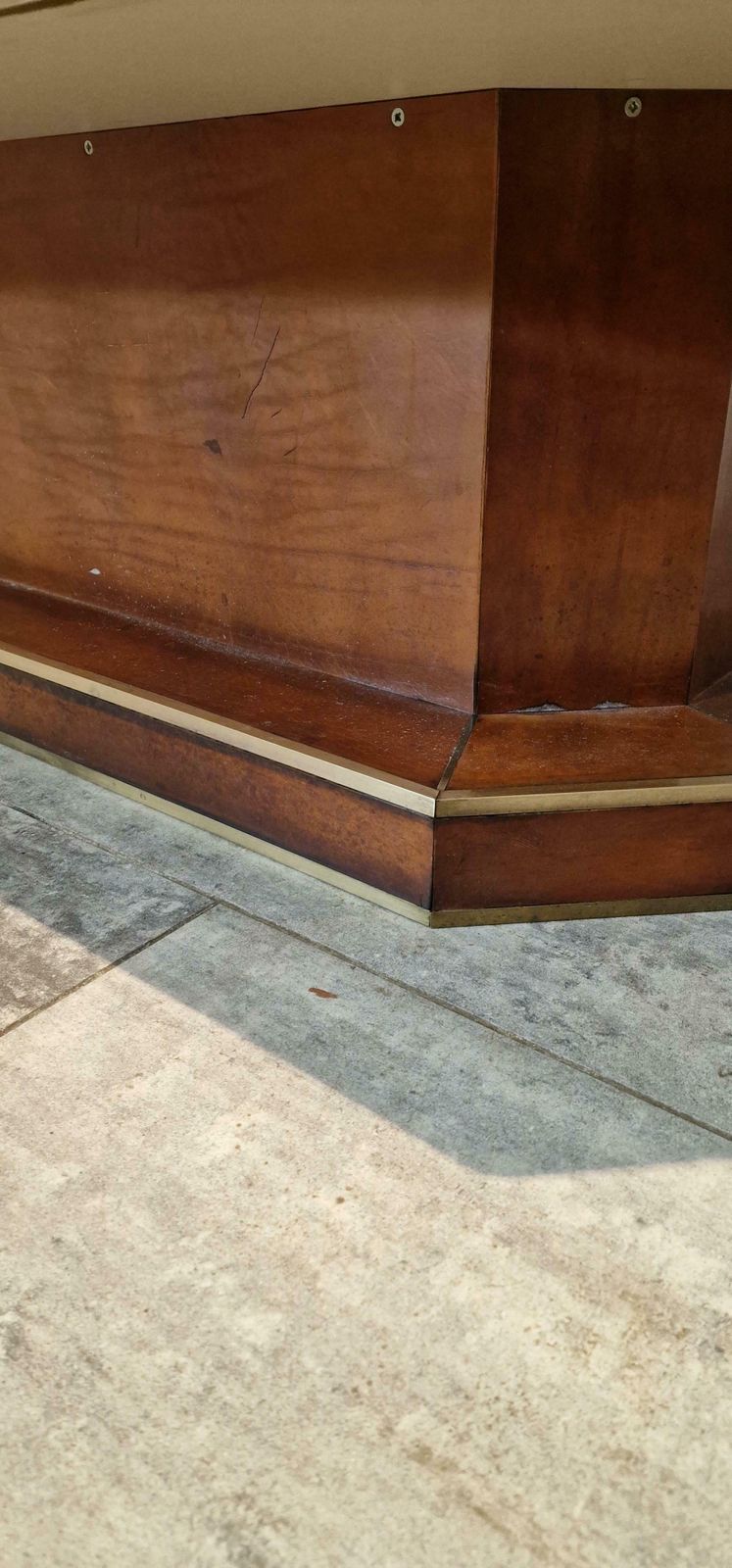 Large Full Leather Brown Coffee Table With Brass Details From, France photo Furniture