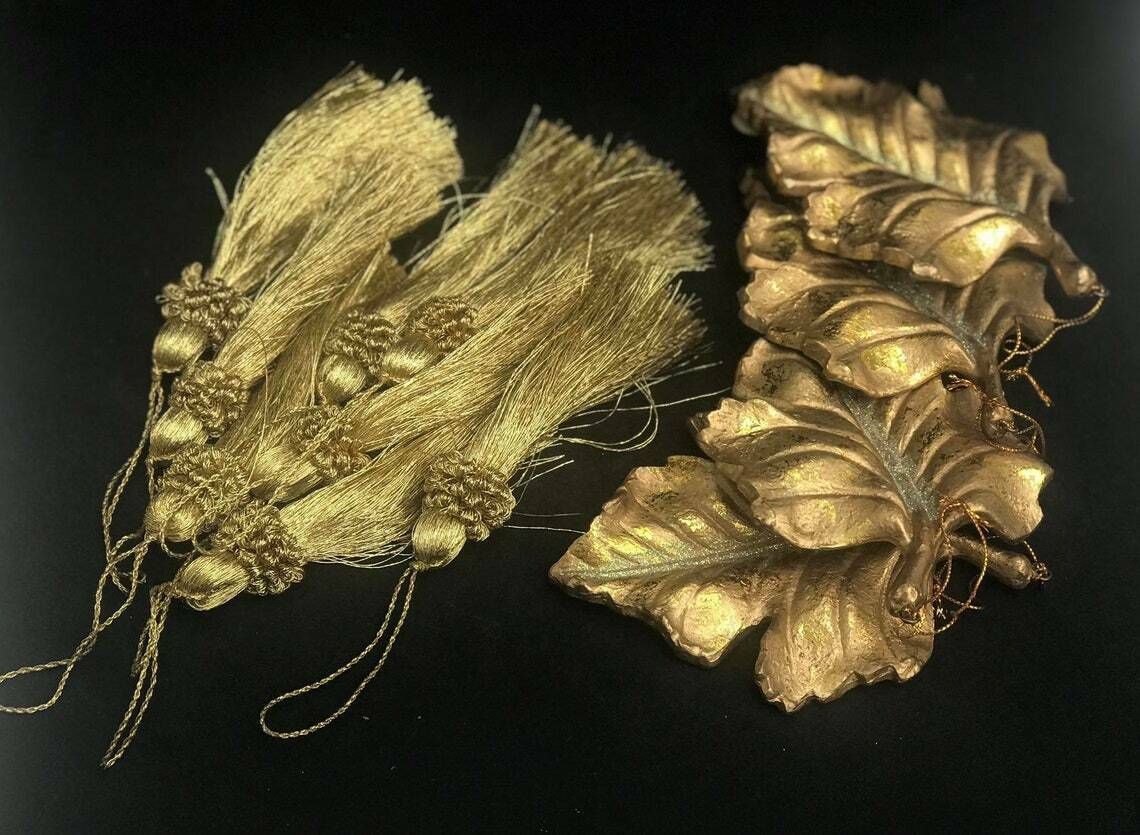 Golden Table Decorations Key Tassels Gold Leaf Shape Shabby Chic Luxury Decor For Table Or Christmas Tree Gold Styling Carnaval Table Theme photo furniture
