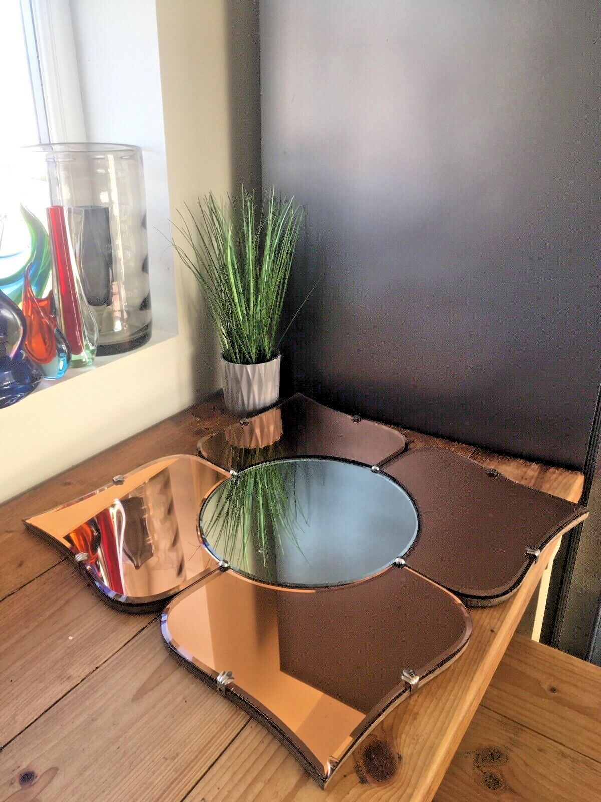 photo furniture Huge 30" Beautiful 1930's Art Deco Flower Shaped Over Mantel Mirror Copper Peach