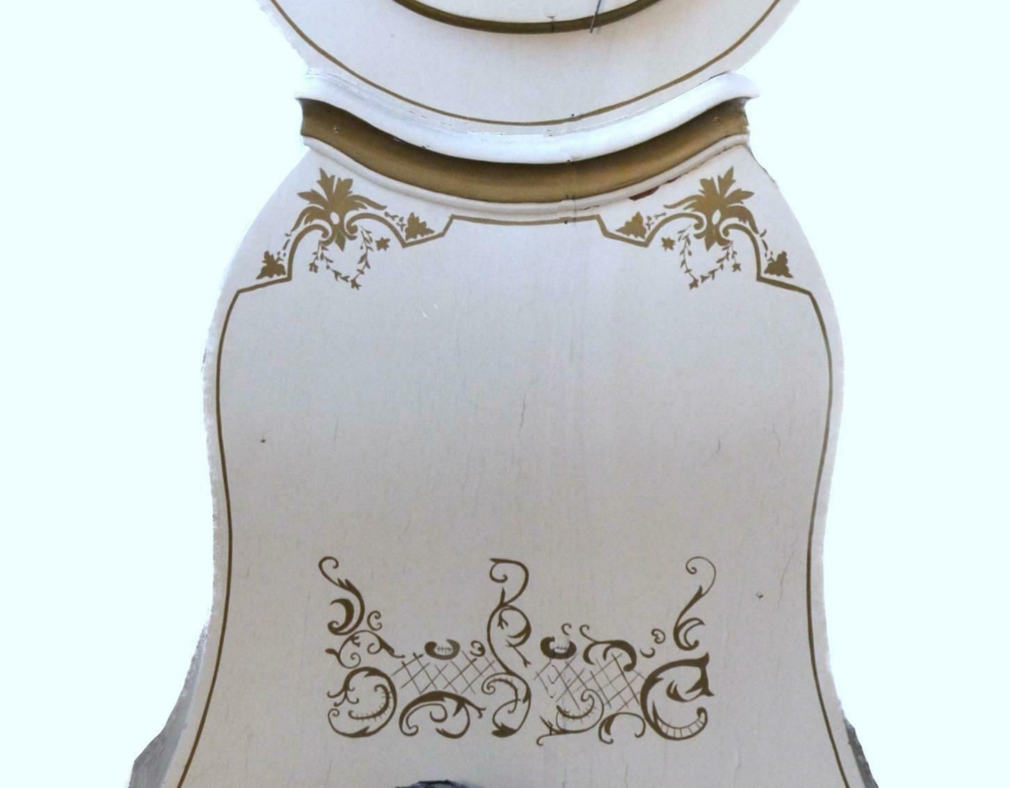 White Mora Clock Swedish Early 1800s Antique Gold Carved Crown photo for sale