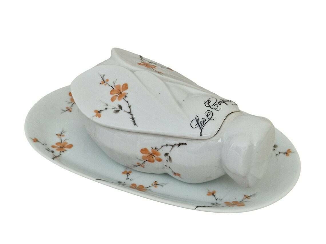 French Porcelain Bee Jam Pot With Serving Platter Ceramic Flower Preserve And Jelly Jar Breakfast Set photo for sale