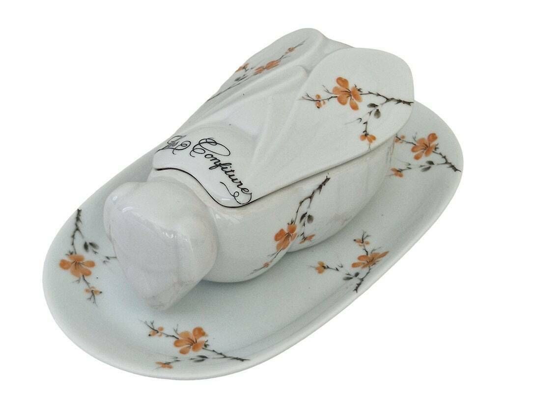 French Porcelain Bee Jam Pot With Serving Platter Ceramic Flower Preserve And Jelly Jar Breakfast Set photo 72.0
