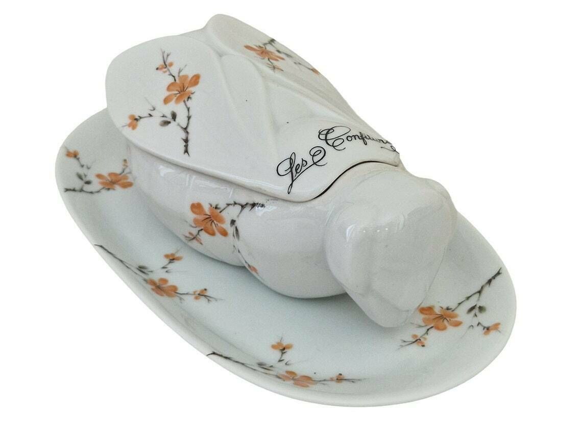 French Porcelain Bee Jam Pot With Serving Platter Ceramic Flower Preserve And Jelly Jar Breakfast Set photo vinterior