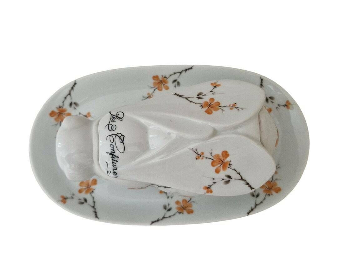 French Porcelain Bee Jam Pot With Serving Platter Ceramic Flower Preserve And Jelly Jar Breakfast Set photo buy