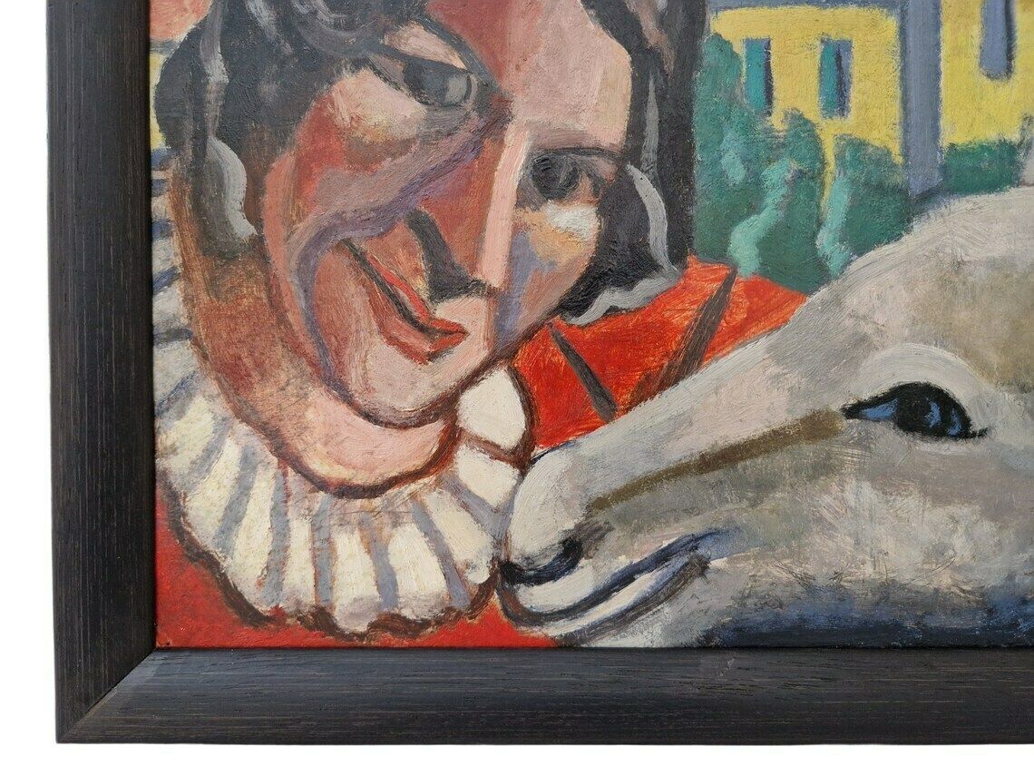 Woman And Donkey Oil Painting Cubist Style Wall Hanging Art French Original Signed Artwork photo buy