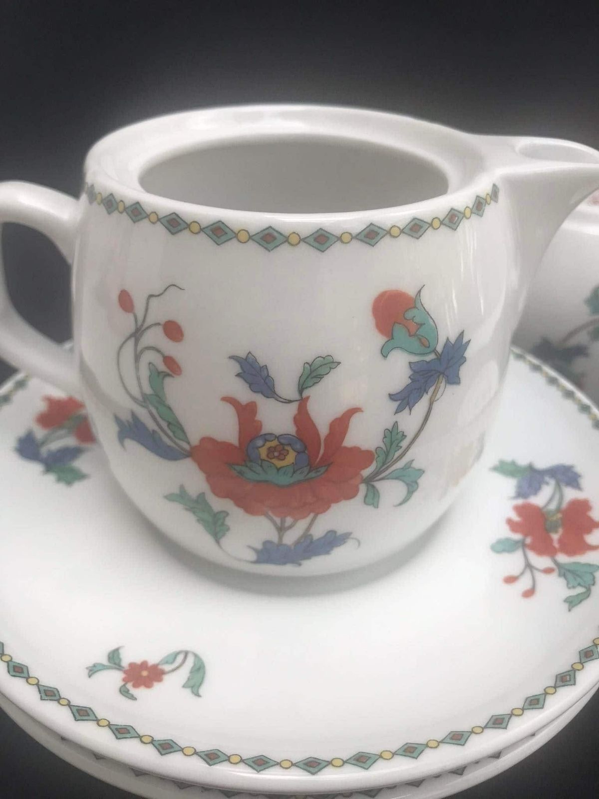 Individual Teapot, Creamer 2 Saucers Dish Pavot Pattern By Porcelaine De Paris, China Replacement Dish, Dish Discontinued Tea Table Decor photo vintage