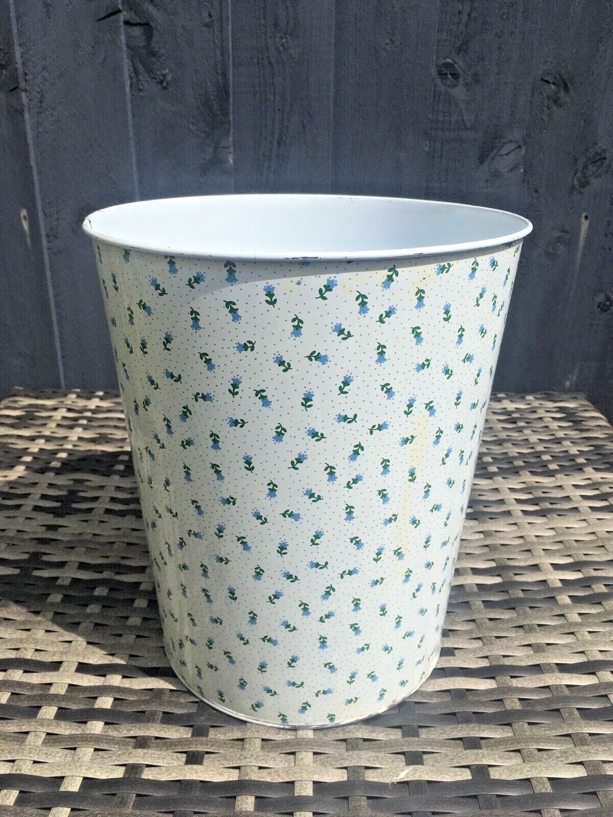 Retro 60's 70's Regency Ware Blue Floral Chintz Tin Waste Paper Bin   Worcester photo 50.0