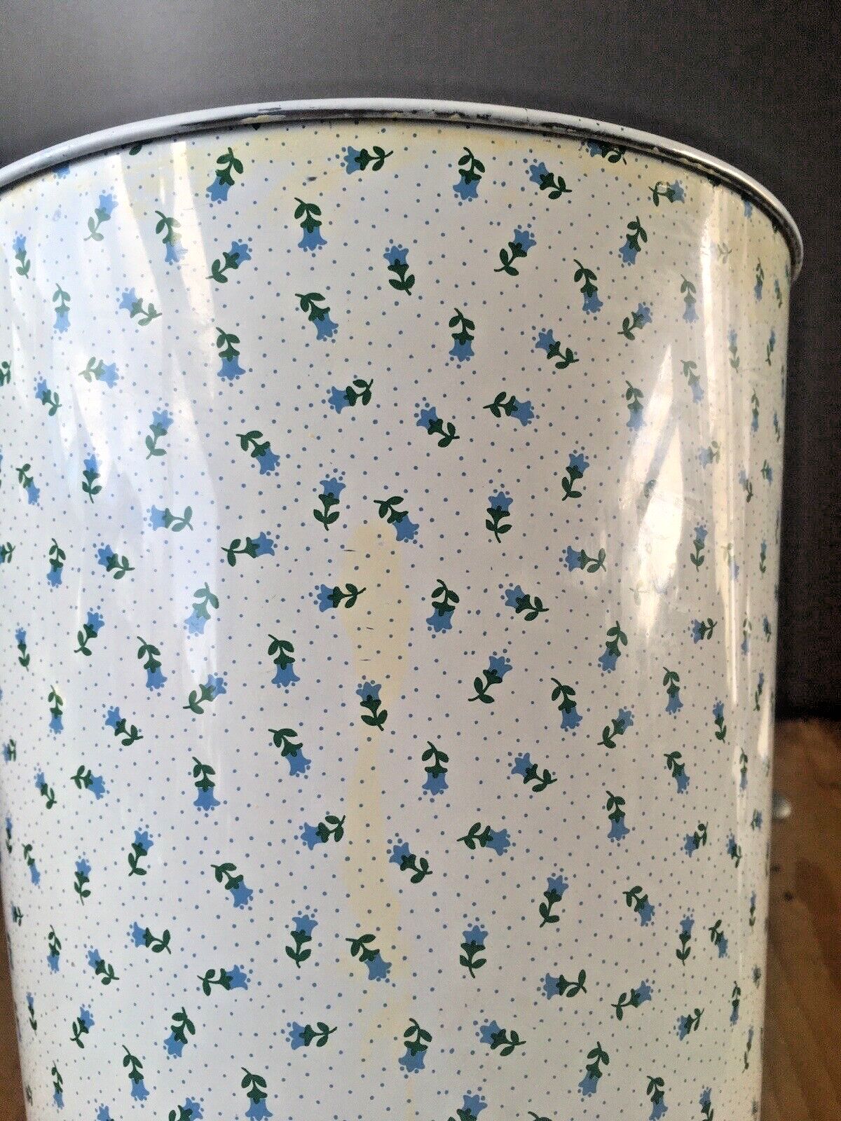Retro 60's 70's Regency Ware Blue Floral Chintz Tin Waste Paper Bin   Worcester photo vinterior