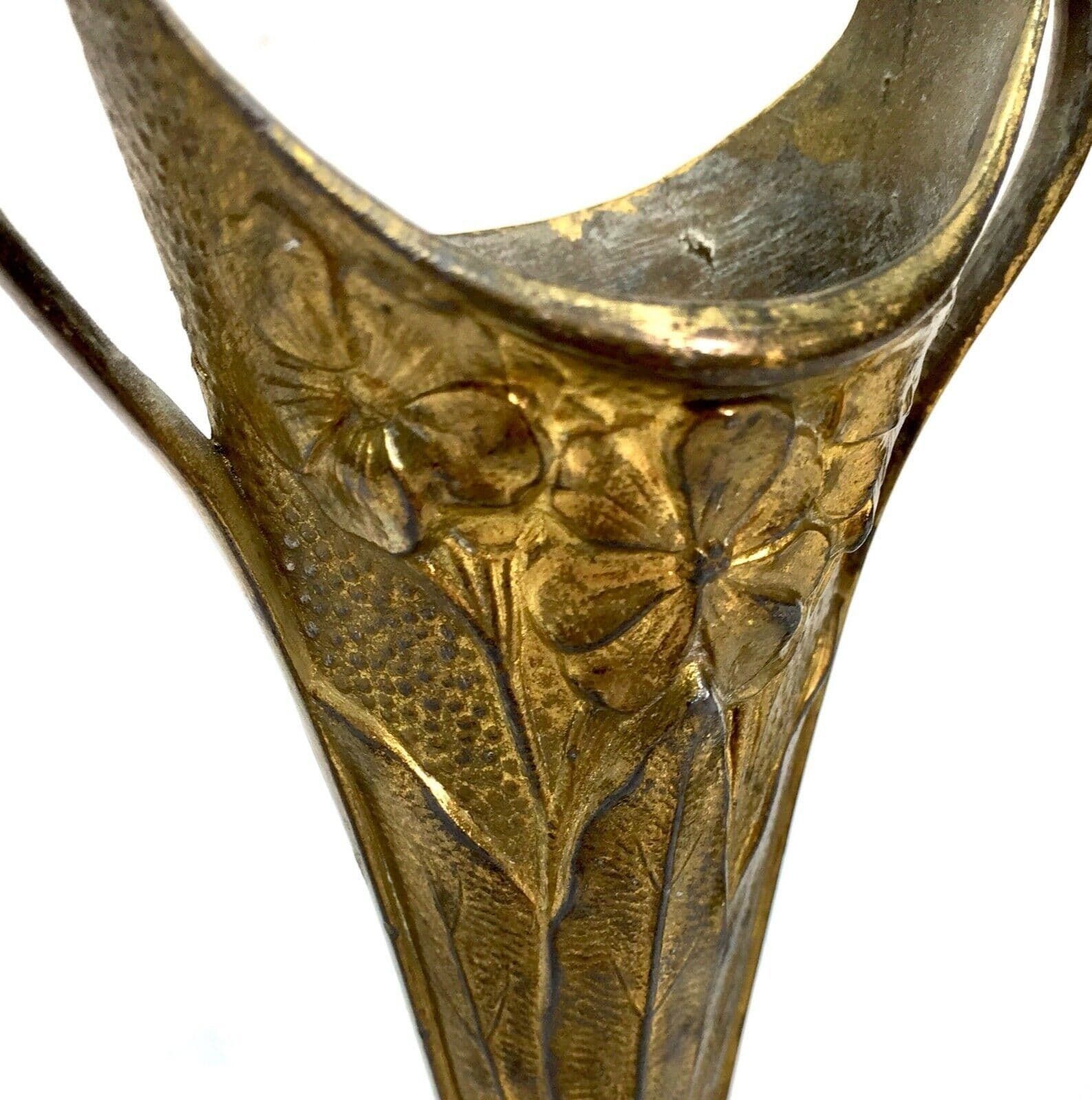 Antique Pair Of Brass Art Nouveau Trumpet Posy Vases / Matching / C.1910 photo furniture