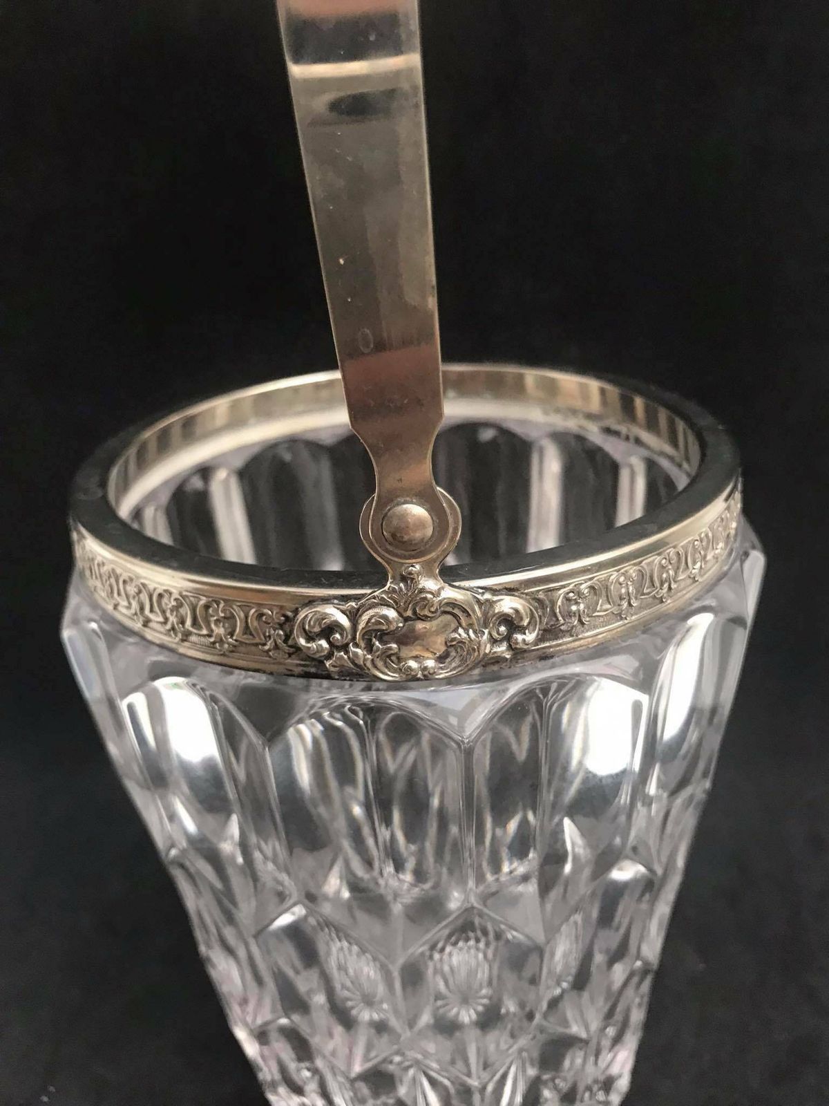 Geslepen kristallen ijsemmer – jaren 1950 – verzilverd – Mid-Century – Franse baraccessoire photo Woonaccessoires