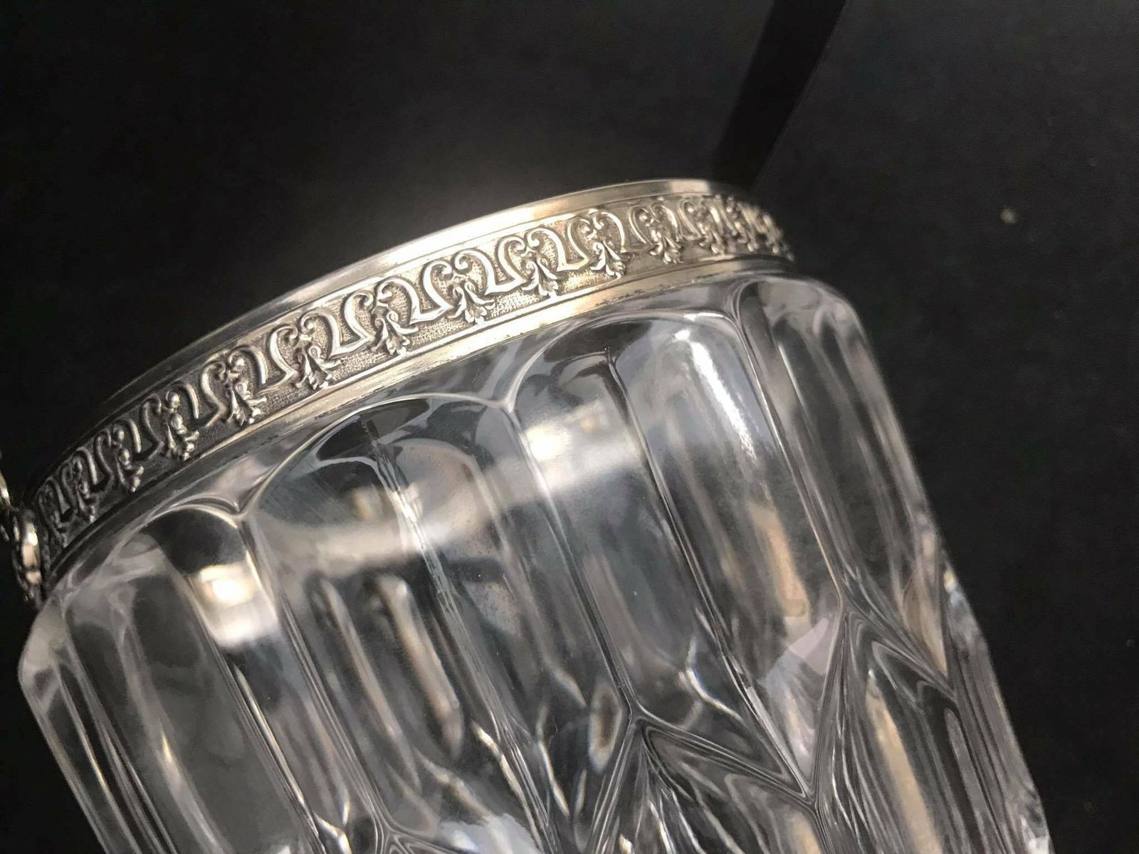 Geslepen kristallen ijsemmer – jaren 1950 – verzilverd – Mid-Century – Franse baraccessoire photo 164.0